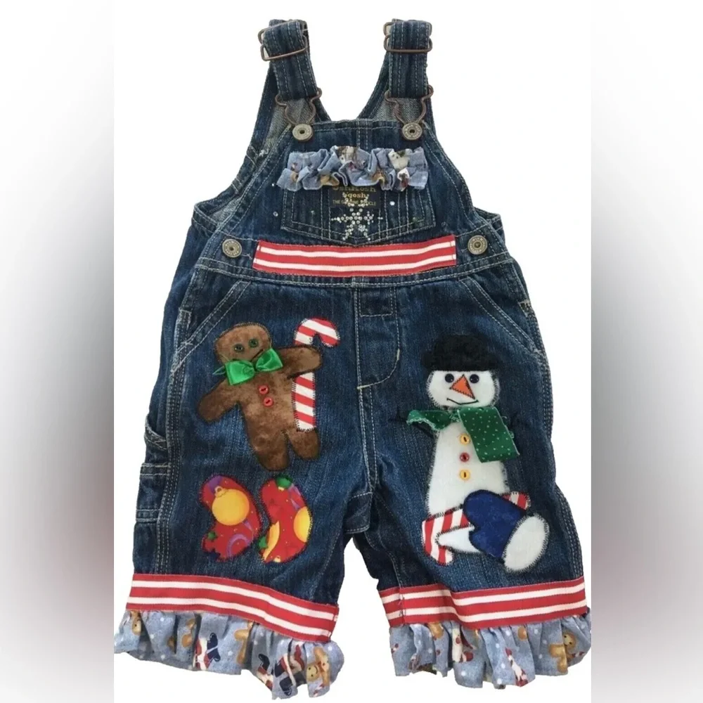 Oshkosh B’gosh Overalls Baby Christmas Holiday 3 Months Embellished Snowman Bell